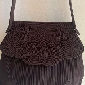 Chocolate Brown Silver Blue USA Handbag Shoulder Bag, Vintage